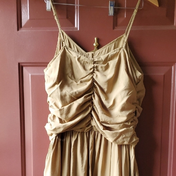 Target Tan Ruched Spaghetti Strap Maxi Dress - Picture 7 of 10
